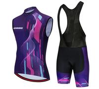 Vêtements Cyclisme Homme Été Maillot de Velo VTT sans Manches,Tenue de Cycliste MTB Gilet et Cuissard à Bretelle avec 19D Coussin Gel,Ensemble Combinaisons de Cycling Respirant Séchage Rapide(4,XXL)