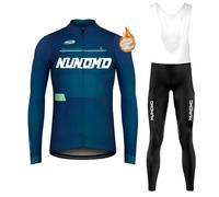 Vêtements Cyclisme Homme Hiver Tenue Cycliste en Polaire Thermique,Maillot de Velo VTT Manche Longue Jersey et Pantalon à Bretelle avec 9D Coussin Gel (TYPE-1B,XS)