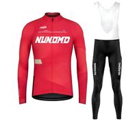 Vêtements Cyclisme Homme Hiver Tenue Cycliste en Polaire Thermique,Maillot de Velo VTT Manche Longue Jersey et Pantalon à Bretelle avec 9D Coussin Gel (TYPE-3A,L)
