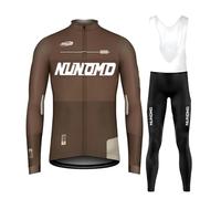 Vêtements Cyclisme Homme Hiver Tenue Cycliste en Polaire Thermique,Maillot de Velo VTT Manche Longue Jersey et Pantalon à Bretelle avec 9D Coussin Gel (TYPE-5A,L)