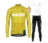 Vêtements Cyclisme Homme Hiver Tenue Cycliste en Polaire Thermique,Maillot de Velo VTT Manche Longue Jersey et Pantalon à Bretelle avec 9D Coussin Gel (TYPE-6B,M)