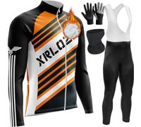 Vêtements Cyclisme Homme Hiver Tenue Cycliste en Polaire Thermique,Maillot De Velo VTT Manche Longue Jersey Et Pantalon à Bretelle (TYP-9,XL)