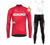 Vêtements Cyclisme Homme Hiver Tenue Cycliste en Polaire Thermique,Maillot de Velo VTT Manche Longue Jersey et Pantalon à Bretelle avec 9D Coussin Gel (TYPE-3B,XL)