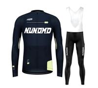 Vêtements Cyclisme Homme Hiver Tenue Cycliste en Polaire Thermique,Maillot de Velo VTT Manche Longue Jersey et Pantalon à Bretelle avec 9D Coussin Gel (TYPE-7A,XS)