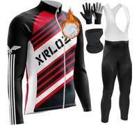 Vêtements Cyclisme Homme Hiver Tenue Cycliste en Polaire Thermique,Maillot De Velo VTT Manche Longue Jersey Et Pantalon à Bretelle (TYP-8,4XL)