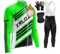Vêtements Cyclisme Homme Hiver Tenue Cycliste en Polaire Thermique,Maillot De Velo VTT Manche Longue Jersey Et Pantalon à Bretelle (TYP-5,L)