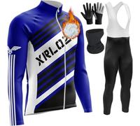 Vêtements Cyclisme Homme Hiver Tenue Cycliste en Polaire Thermique,Maillot De Velo VTT Manche Longue Jersey Et Pantalon à Bretelle (TYP-4,XXL)
