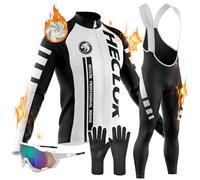 Vêtements Cyclisme Homme Hiver Tenue Cycliste en Polaire Thermique,Maillot Velo VTT Jersey Manche Longue et Pantalon à Bretelle avec 9D Coussin Gel, Coupe-Vent et Chaud MTB (TYP-1,XXL)