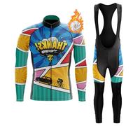 Vêtements Cyclisme Homme Hiver Tenue Cycliste en Polaire Thermique,Maillot Velo VTT Jersey Manche Longue et Pantalon à Bretelle avec 19D Coussin Gel,Ensemble Combinaisons de Cycling Respirant(4,3XL)