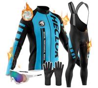 Vêtements Cyclisme Homme Hiver Tenue Cycliste en Polaire Thermique,Maillot Velo VTT Jersey Manche Longue et Pantalon à Bretelle avec 9D Coussin Gel, Coupe-Vent et Chaud MTB (TYP-6,L)