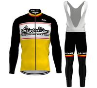 Vêtements Cyclisme Homme,Tenue Cycliste Maillot de Velo VTT Manche Longue MTB Jerseys et Pantalon à Bretelle avec 9D Coussin Gel,Ensemble Combinaisons de Cycling Respirant Séchage Rapide(1,M)