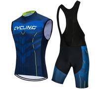 Vêtements Cyclisme Homme Tenue de Cycliste Été,Maillot de Velo VTT sans Manches MTB Gilet et Cuissard à Bretelle avec 9D Coussin Gel,Ensemble Combinaisons de Cycling Respirant Séchage Rapide(3,M)