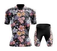 Vêtements Cyclisme Maillot de Velo VTT Femme Été,Tenue Cycliste Manche Courte MTB Jersey Shirt et Cuissard Shorts avec 19D Coussin Gel,Ensemble Combinaisons de Cycling Respirant Séchage Rapide(6,S)