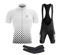Vêtements Cyclisme Pro Homme Tenue Cycliste Manche Courte, Été Jerseys VTT et Cuissard à Bretelle avec 9D Gel Coussin Vêtement Cycliste et Combinaison de Vélo (Blanc,M)