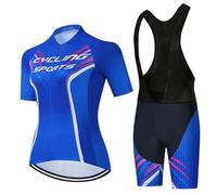 Vêtements Cyclisme Tenue Cycliste Femme Été,Maillot de Velo VTT Manche Courte MTB Jerseys et Cuissard à Bretelle avec 19D Coussin Gel,Ensemble Combinaisons de Cycling Respirant Séchage Rapide(5,XL)