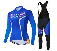 Vêtements Cyclisme Tenue Cycliste Femme Hiver,Maillot Velo VTT en Polaire Thermique Jersey Manche Longue et Cuissard à Bretelle avec 19D Coussin Gel,Ensemble Combinaisons de Cycling Respirant(6,M)