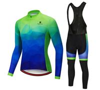 Vêtements Cyclisme Tenue Cycliste Homme,Maillot Velo VTT Manche Longue Jerseys et Pantalon à Bretelle avec 19D Coussin Gel,Ensemble Combinaisons de Cycling Printemps Automne Séchage Rapide(2,XL)
