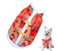 Vêtements d'animaux de compagnie du festival du printemps - tissu rouge à double couche, épais chéongsam d'hiver | 8.27x5.91 en costume festif avec conception chanceuse, tenue de chat et de chien trad