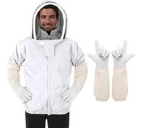 Vêtements d'apiculture, voile, capuche, gants, chapeau, veste en tissu, combinaison de protection, équipement d'apiculteur à(Jacket gloves,XL)