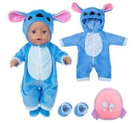 Vêtements de Bébé pour Poupées 14-17 Pouces (35-43 cm) - Ensemble Bleu avec Chaussettes et Sac à Dos - pour New Doll - Garçons et Filles
