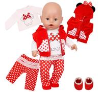 Vêtements de bébé pour poupées de 14 à 18 pouces Ensemble de vêtements de poupée avec gilet à capuche à pois rouges Haut souris Pantalon Chaussettes pour nouveau-né 30-45 cm Poupées bébé fille Pâques