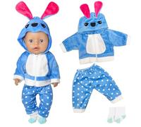 Vêtements de bébé pour poupées de 14 à 18 pouces, vêtements de poupée mignons bleus avec sweat à capuche, pantalon et chaussettes pour poupées nouveau-nés de 35 à 45 cm, vêtements de bébé de 43 cm