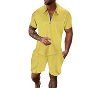 Vêtements de fitness pour hommes et femmes Survêtement décontracté Course Sport Sweat zippé Haut de plage Joggers Gym Top Activewear 2 pièces Manches courtes et short Ensemble Polo T-shirt à manches