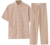 Vêtements De Kung Fu Costume d'arts Martiaux pour Homme Uniforme Traditionnel Chinois pour La Méditation Et Le Qigong Manches Longues Coton Et Lin Chemise Et Pantalon Doux C,3XL