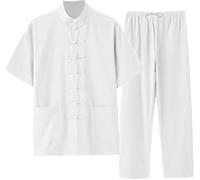 Vêtements De Kung Fu Costume d'arts Martiaux pour Homme Uniforme Traditionnel Chinois pour La Méditation Et Le Qigong Manches Longues Coton Et Lin Chemise Et Pantalon Doux B,4XL