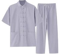 Vêtements De Kung Fu Costume d'arts Martiaux pour Homme Uniforme Traditionnel Chinois pour La Méditation Et Le Qigong Manches Longues Coton Et Lin Chemise Et Pantalon Doux F,4XL