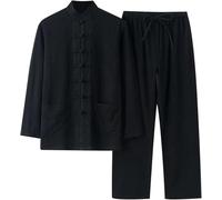 Vêtements De Kung Fu pour Hommes, Costume d'arts Martiaux, Uniforme De Tai Chi en Coton Et Lin, Costume Traditionnel Chinois Wing Chun Manches Longues Vêtements Costume Tang, Hauts Et Pa B,5XL
