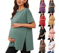Vêtements de maternité pour femmes, hauts d'été à manches courtes, tunique de grossesse fendue sur le côté, chemise confortable ample surdimensionnée pour tous les jours