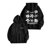 Vêtements de mode pour femme et mode automne décontracté couleur imprimée lettre imprimée sweat à capuche polaire fermeture éclair, Noir , S