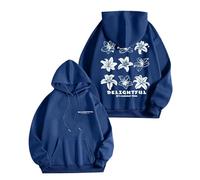 Vêtements de mode pour femme et mode automne décontracté couleur imprimée lettre imprimée sweat à capuche polaire fermeture éclair, bleu, S