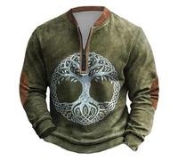 Vêtements de Mythologie Nordique Mystérieux Sweatshirts Homme Viking Médiéval avec Imprimé Arbre de Vie Celtique Sweat Homme sans Capuche à Manches Longues avec Demi-Fermeture Éclair