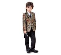 Vêtements De Noël Pour Garçons - Costume Imprimé Pour Garçon Chemise Et Veste Habillées Ensemble Quatre Pièces Costume De Noël Pour Enfant (Gold 5-6 Years)