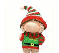 Vêtements de Noël pour Poupée for Labubu (sans Poupée) - Ensemble 3 Pièces Crochet Main Pull + Bonnet + Écharpe de Noël, Accessoires Premium pour Poupées 17cm (Style 1)