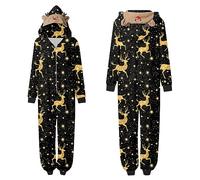 Vêtements de nuit de Noël 2026 pour la famille, pyjama assorti mignon à grosses têtes de cerf imprimé à manches longues, combinaison douce et tendance, barboteuse de vacances, doré, XXL