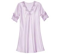 Vêtements de nuit en satin pour femmes, col en V, manches courtes, chemise de nuit en soie, dentelle, lingerie de nuit, chemises de nuit pour femmes, chemises de nuit S, violet, XXL