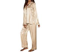 Vêtements de nuit en satin pour femmes, vêtements de nuit 2 pièces, à col à revers en satin, vêtements de nuit tendance, de couleur unie, vêtements de nuit confortables, amples et classiques, pyjamas