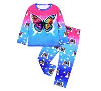 Vêtements de Nuit Enfant Ado T-Shirt et Short Tops Col Rond+Shorts Imprimé Pyjamas Manches Longues Casual Ensemble 2 Pièces Pyjashort té Set pour Enfants 2-10 Ans