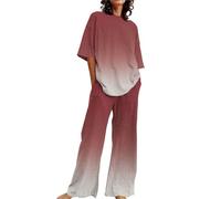 Vêtements De Nuit Femme Set Deux Pièces Pjs Coton Été Sleepwear Adulte Elegant Basics Sets Pyjama Manches Courtes Hauts Pantalon Vetement Rouge Ensembles Chic Ensembles De Pyjama Femme