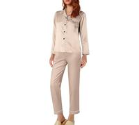 Vêtements de nuit pour femme - Élégant pyjama en satin à revers - Pyjama confortable - Chemise de nuit à simple boutonnage - Grandes tailles - Vêtement de détente décontracté - Combinaison douce et