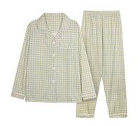 Vêtements de Nuit Pour Femmes, Haut et Pantalon Confortables, Pyjama Doux, Automne et Hiver, Manches Longues, Gilet à Revers, Grande Taille, à Carreaux, Vert