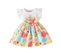 Vêtements de Pâques 2026 pour enfants - Cadeaux de Pâques - Robe d'été pour fille avec motif lapin de Pâques - Manches à volants - Motif floral intégral pour bébés et tout-petits, jaune, 9-12 mois