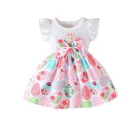 Vêtements de Pâques 2026 pour enfants - Cadeaux de Pâques - Robe d'été pour fille avec motif lapin de Pâques - Manches à volants - Motif floral intégral pour bébés et tout-petits, Rose, 18-24 mois