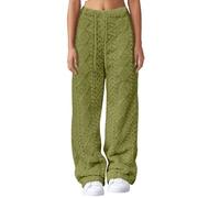 Vêtements de patinage artistique pour femme Pantalon pour femme Mode Décontracté Peluche Taille haute Pantalon de loisirs chaud Pantalon Femme Cuisse large, vert, M