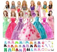 Vêtements de poupée compatibles avec Barbie Vêtements, 6 robes de mariée, 3 robes de mode, 1 haut, 1 pantalon, 1 bonnet, 1 casque, 8 maillots de bain, 10 paires de chaussures pour poupées de 28 cm