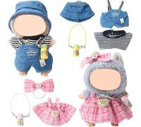 Vêtements de poupée de 17 cm compatibles avec les poupées Labubu Accessoires tendance avec 1 combinaison rose1 n?ud papillon 1 collier en forme de c?ur 1 sac pour filles Cadeau pour enfants