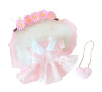 Vêtements de poupée en peluche de coton de 20 cm, convient pour une hauteur de 20,1 cm, accessoires pour costume 1 robe rose + 1 accessoire pour cheveux + 1 sac à dos en forme de cœur sans vêtements